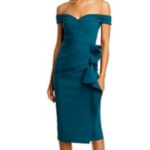 CHIARA BONI LA PETITE ROBE RADOSLAVA OFF THE SHOULDER PEACOCK DRESS 42 IT/ 6 US